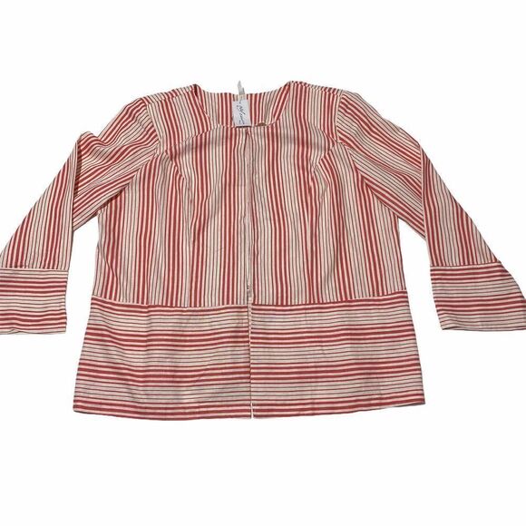 Ny Collection Striped Linen Blend Open Jacket 2x - Picture 7 of 12